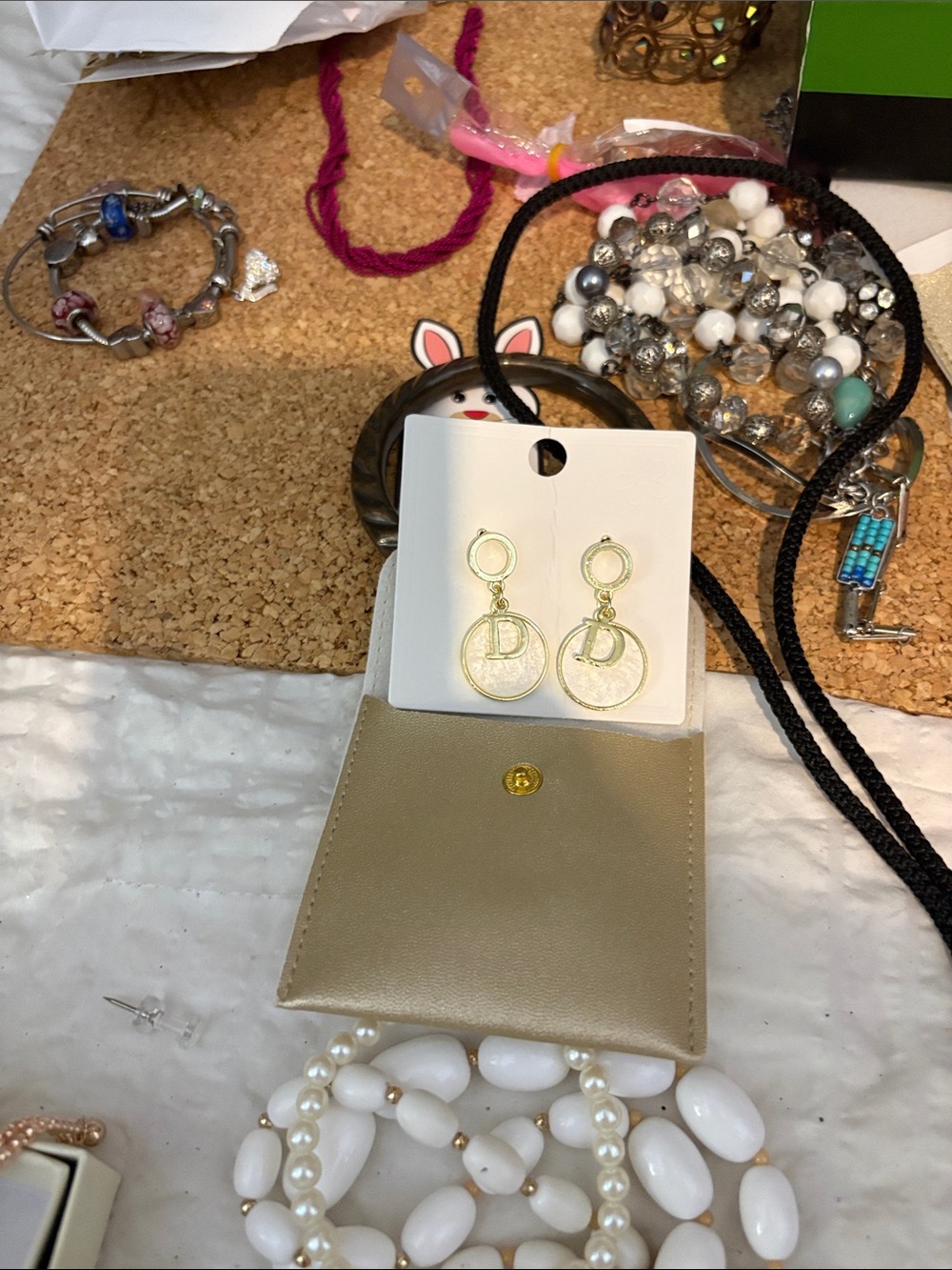 Gold Circle Drop Earrings with D Charm - Women Jewelry